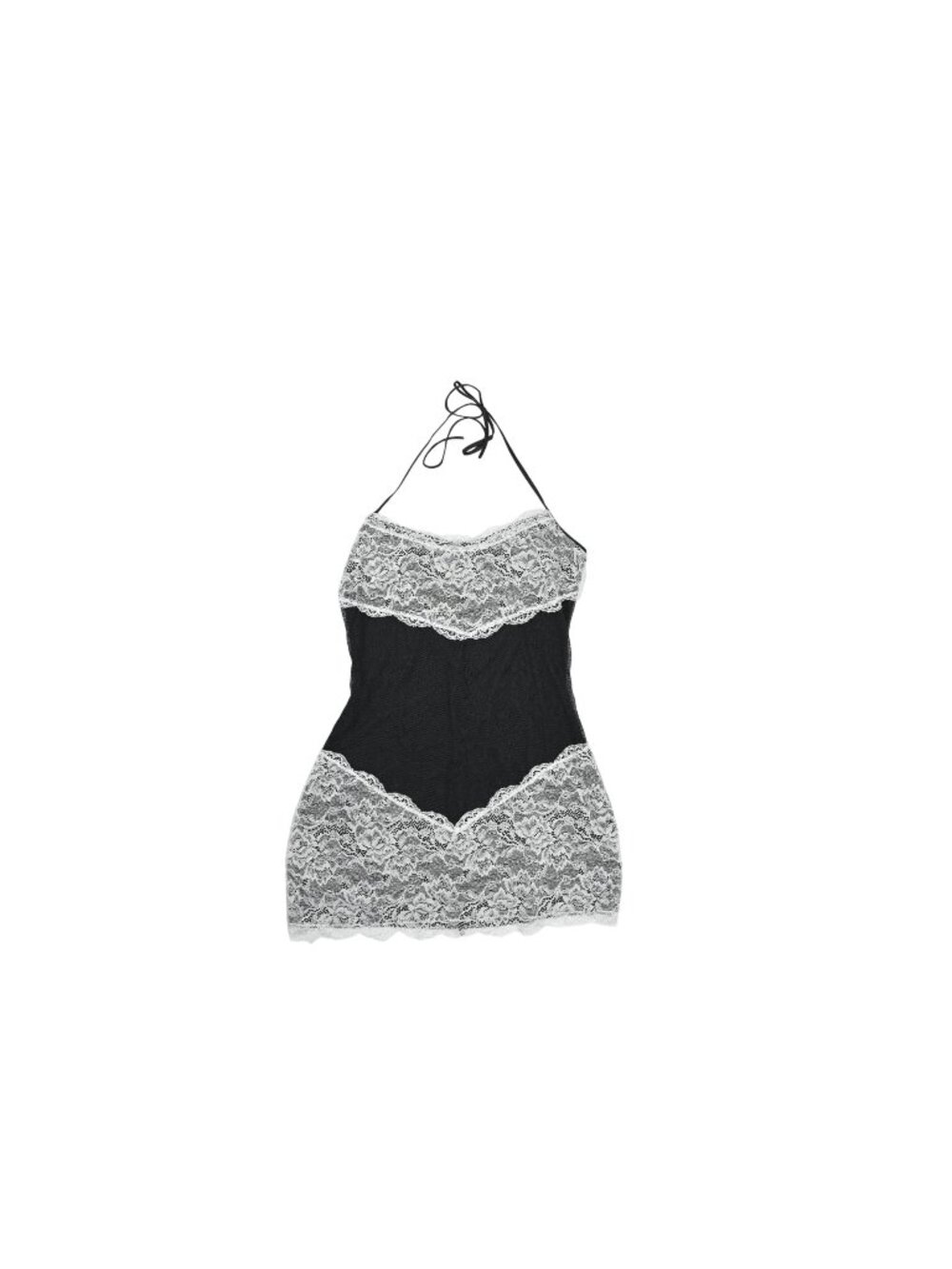 Naked Wardrobe Mesh Lace Halter Mini Dress in Black
